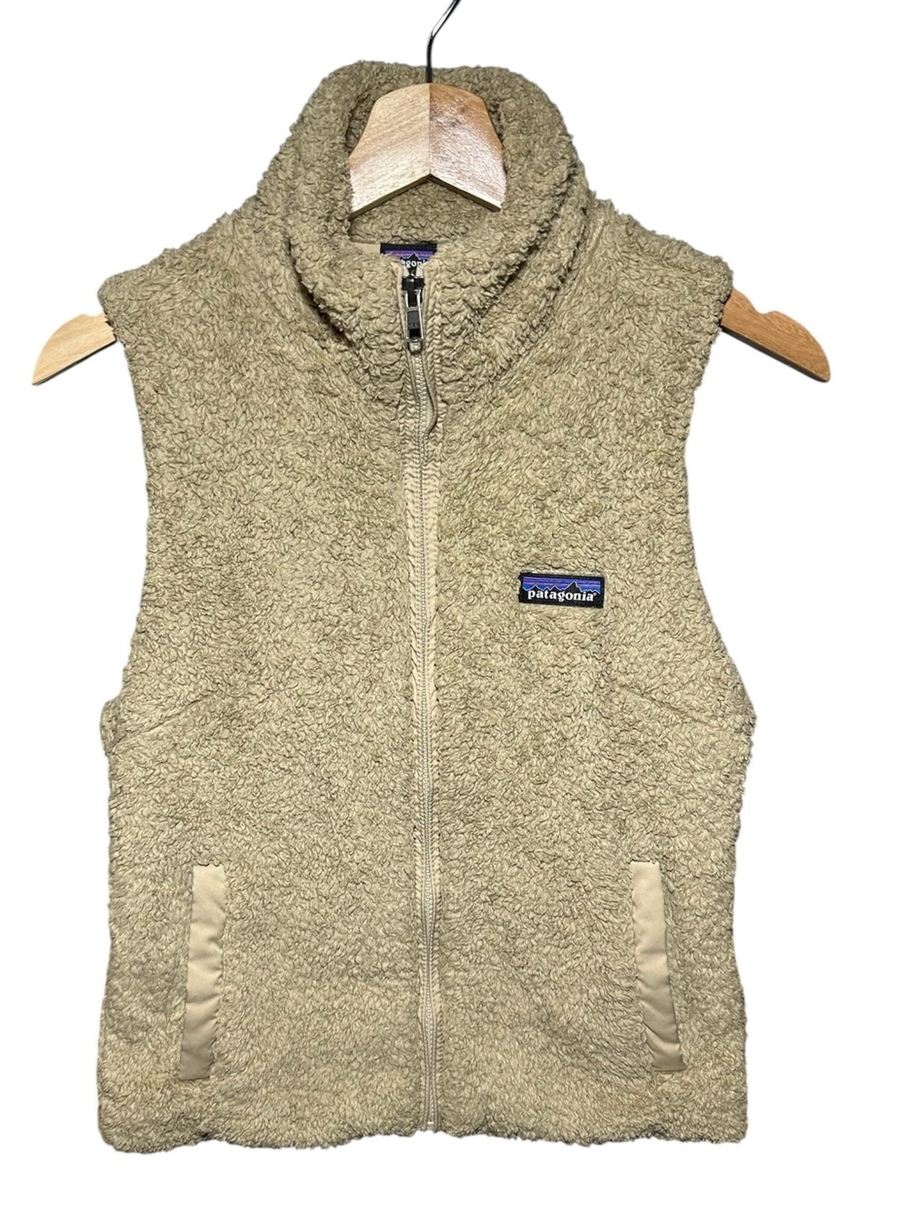 Patagonia Los Gatos Vest Womens Size Small Khaki Beige Fleece Lined Full Zip